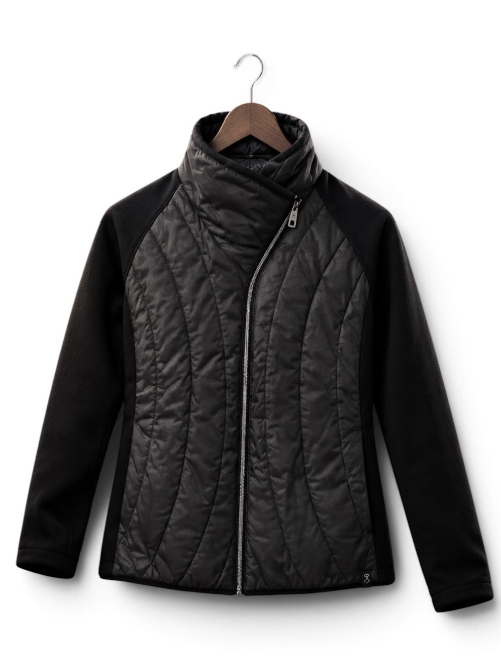 Women's Black MNY Marc New York Quilted Puffer Jacket with Asymmetrical Zip